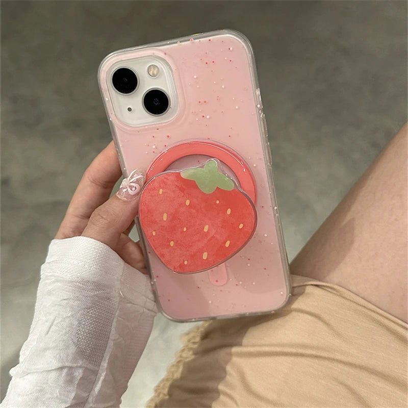 Supporto magnetico coreano carino fragola rossa impugnatura Tok Griptok supporto per telefono supporto per iPhone 15 per Pad Magsafe Smart Tok