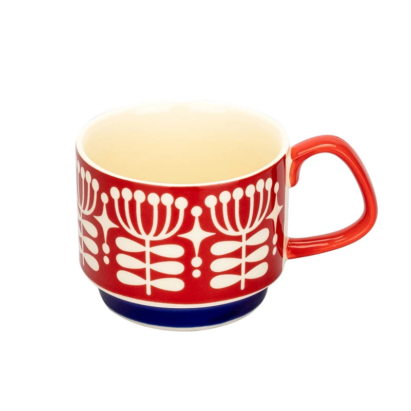 Set di tazze da caffè con fiori giapponesi da 300ml Set di bicchieri da cucina per feste in ceramica retrò con avena al latte per ufficio