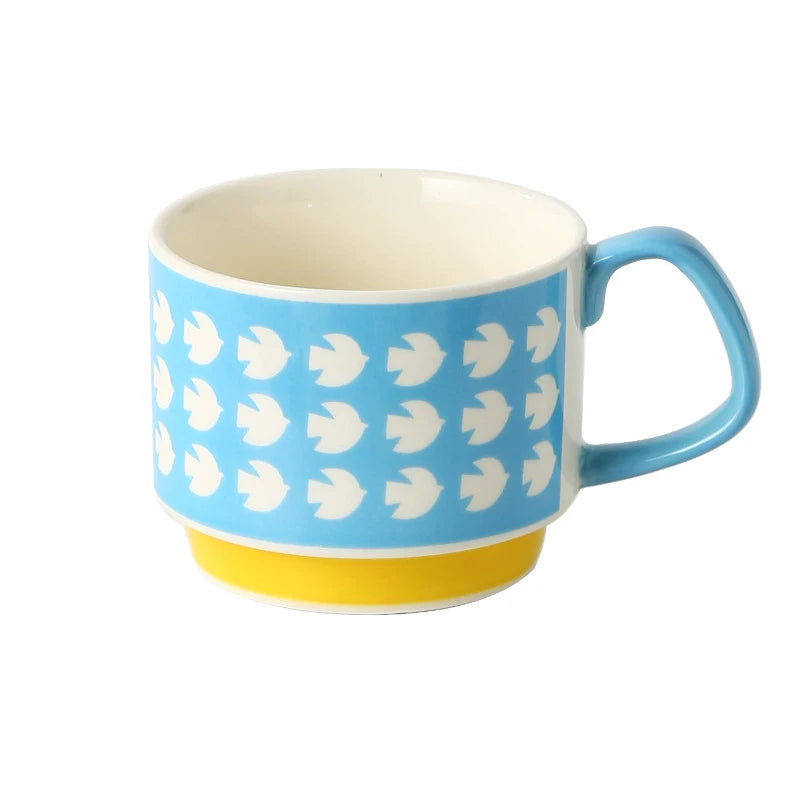 Set di tazze da caffè con fiori giapponesi da 300ml Set di bicchieri da cucina per feste in ceramica retrò con avena al latte per ufficio