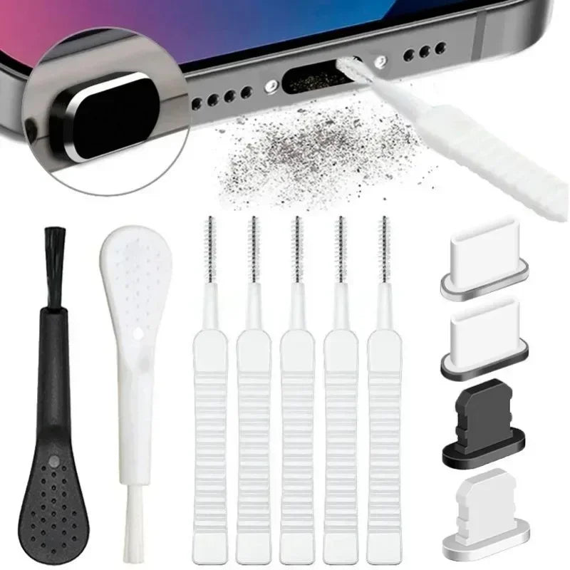 10-1 pz Porta di Ricarica Spina Antipolvere con Spazzola di Pulizia per iPhone 15 14 13 12 Pro Max Plus Samsung Xiaomi IOS Tipo C Set di Detergenti