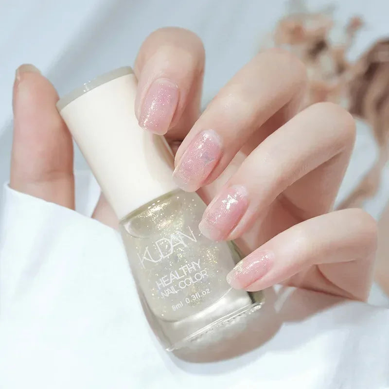 Smalto per unghie senza lampada da forno bianco Fine Glitter Non-Baking Non-peel trasparente lucido olio Base Coat smalto per unghie nudo