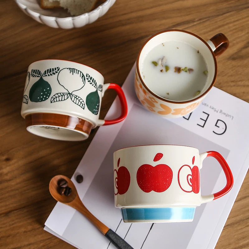 Set di tazze da caffè con fiori giapponesi da 300ml Set di bicchieri da cucina per feste in ceramica retrò con avena al latte per ufficio
