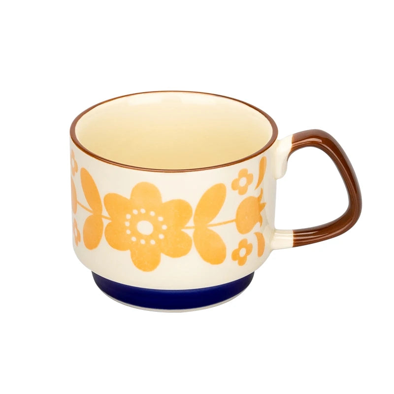 Set di tazze da caffè con fiori giapponesi da 300ml Set di bicchieri da cucina per feste in ceramica retrò con avena al latte per ufficio