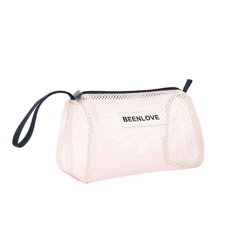 Borsa da spiaggia in rete di grande capacità Borsa da toilette portatile traspirante Borsa da trucco in rete leggera riutilizzabile da spiaggia