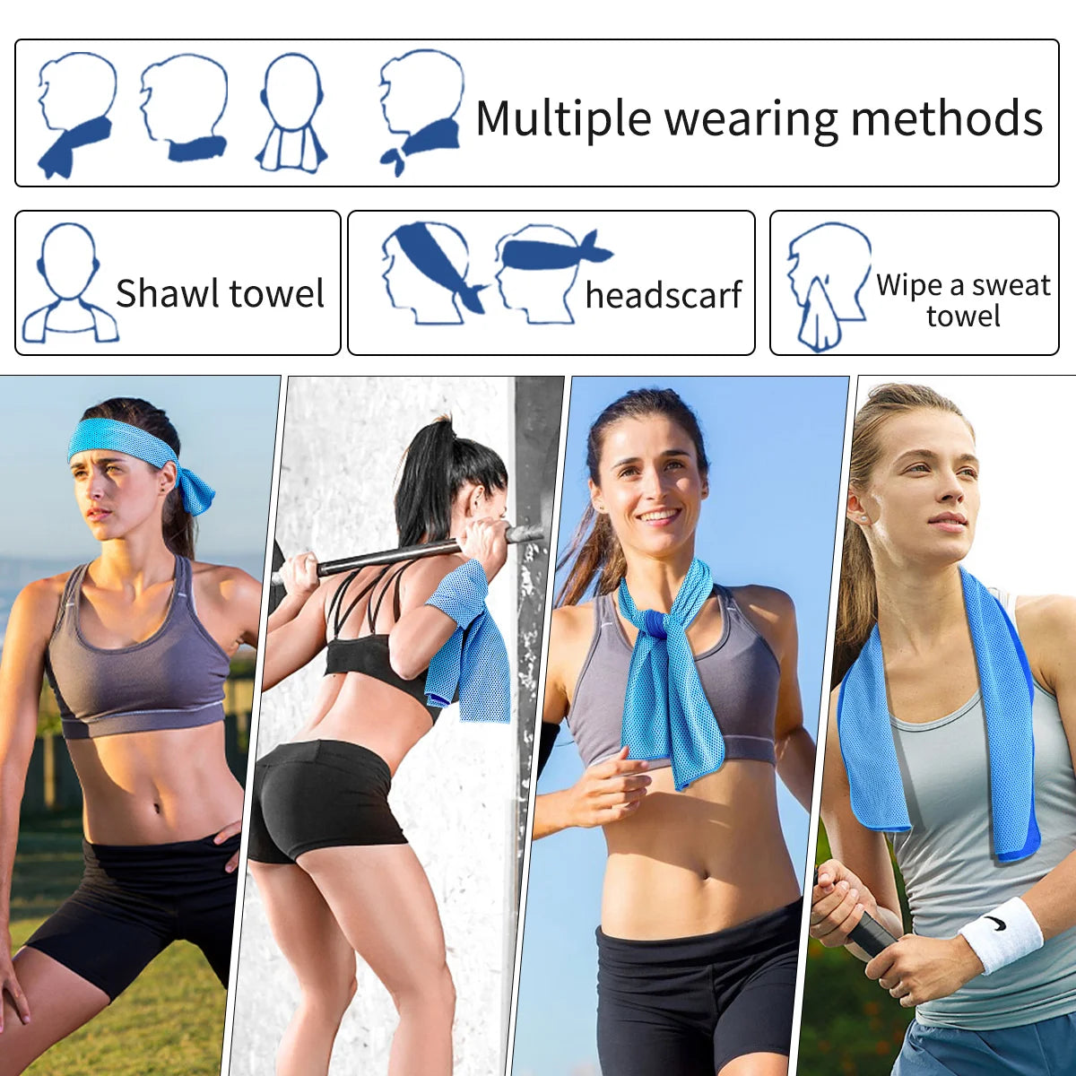 Asciugamano freddo circolare portatile avvolto in silicone Asciugamano rinfrescante Asciugamani in fibra di poliestere ad asciugatura rapida Accessori da spiaggia Sport Fitness