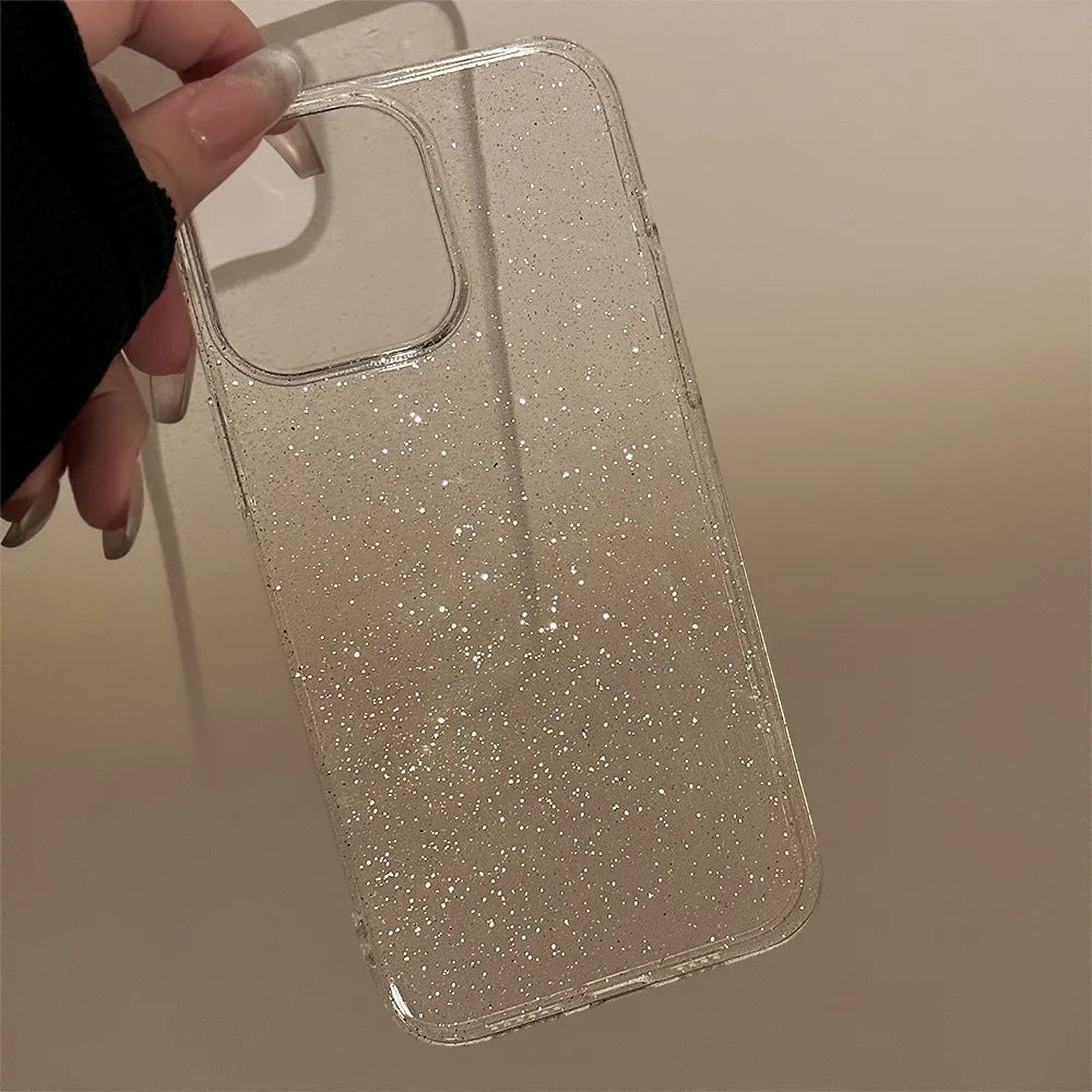 Custodia trasparente di lusso con glitter scintillanti per iPhone 16 15 Pro Max 14 13 12 11 X XR XS 7 8 Plus Cover posteriore morbida trasparente antiurto