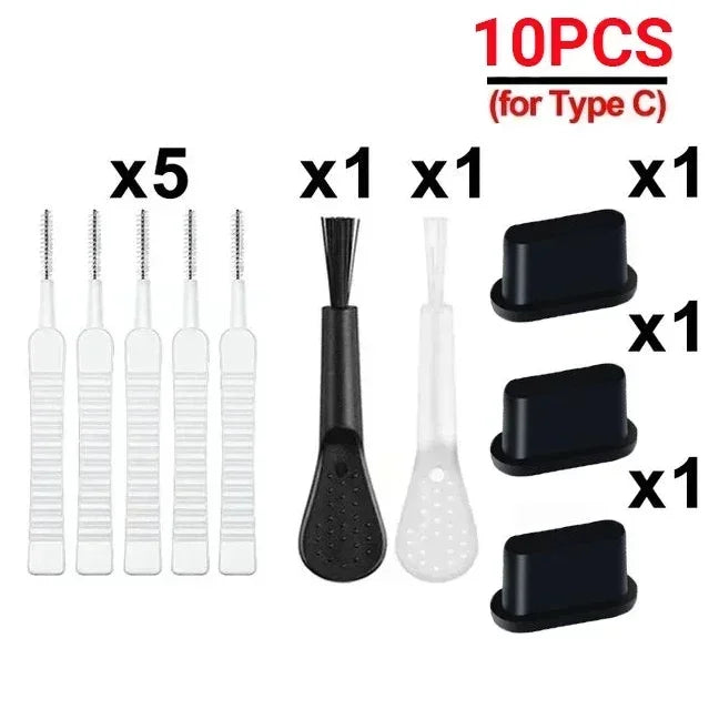 10-1 pz Porta di Ricarica Spina Antipolvere con Spazzola di Pulizia per iPhone 15 14 13 12 Pro Max Plus Samsung Xiaomi IOS Tipo C Set di Detergenti