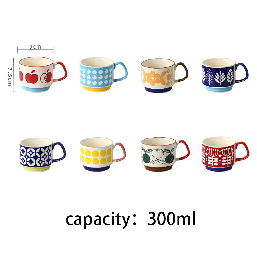 Set di tazze da caffè con fiori giapponesi da 300ml Set di bicchieri da cucina per feste in ceramica retrò con avena al latte per ufficio