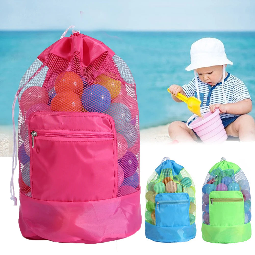 Borsa giocattolo da spiaggia pieghevole borsa portaoggetti da spiaggia borsa a rete borsa da viaggio Organizer per giocattoli articoli vari zaino portaoggetti con coulisse in rete