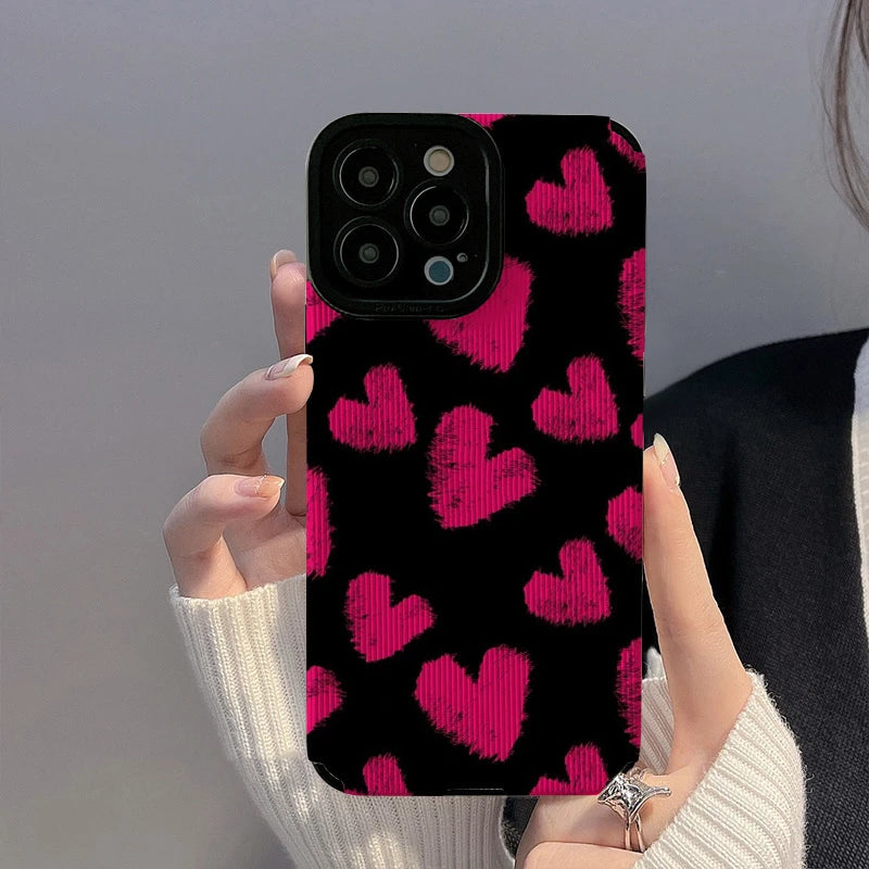 Custodia con stampa vintage Leopard Love Kiss per iPhone 13 12 11 14 15 Pro Max Mini 16 Plus X XS XR Custodia morbida antiurto in silicone