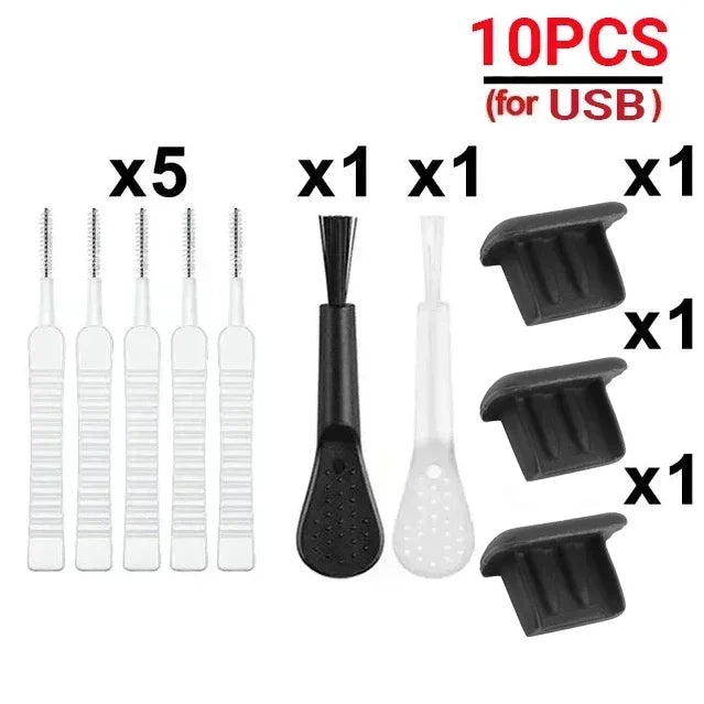 10-1 pz Porta di Ricarica Spina Antipolvere con Spazzola di Pulizia per iPhone 15 14 13 12 Pro Max Plus Samsung Xiaomi IOS Tipo C Set di Detergenti