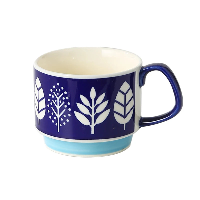 Set di tazze da caffè con fiori giapponesi da 300ml Set di bicchieri da cucina per feste in ceramica retrò con avena al latte per ufficio