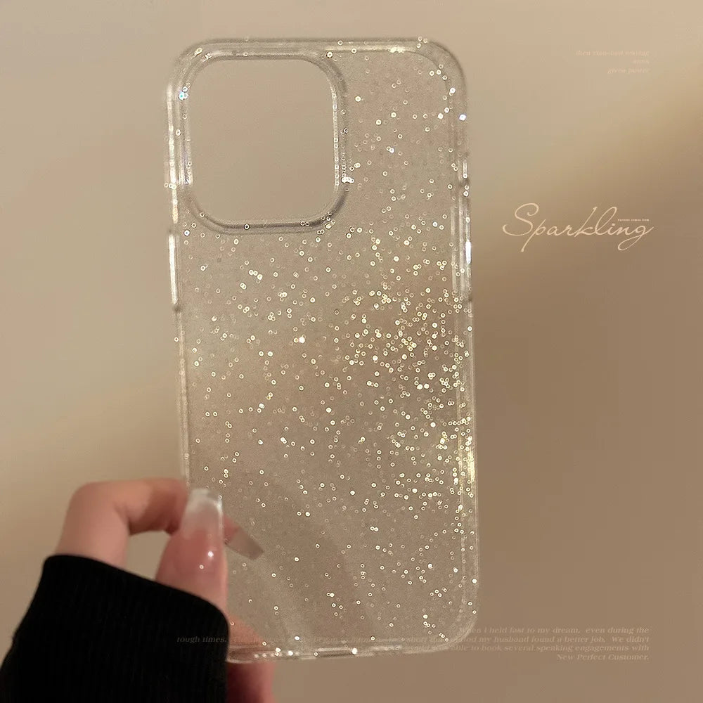 Custodia trasparente di lusso con glitter scintillanti per iPhone 16 15 Pro Max 14 13 12 11 X XR XS 7 8 Plus Cover posteriore morbida trasparente antiurto