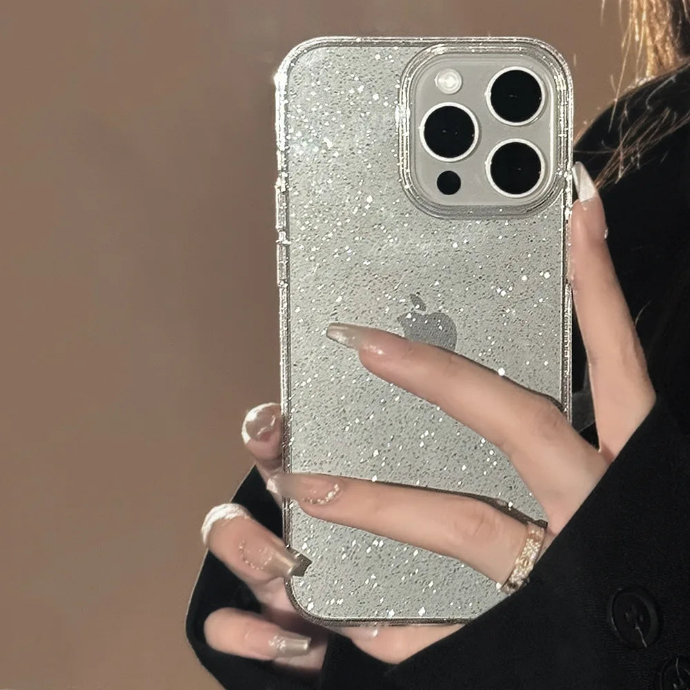 Custodia trasparente di lusso con glitter scintillanti per iPhone 16 15 Pro Max 14 13 12 11 X XR XS 7 8 Plus Cover posteriore morbida trasparente antiurto