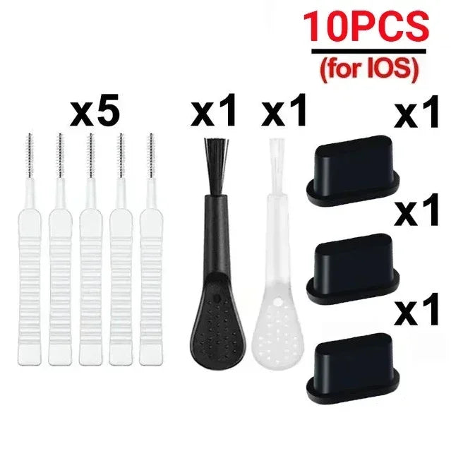 10-1 pz Porta di Ricarica Spina Antipolvere con Spazzola di Pulizia per iPhone 15 14 13 12 Pro Max Plus Samsung Xiaomi IOS Tipo C Set di Detergenti