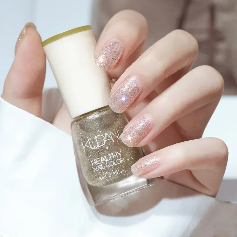 Smalto per unghie senza lampada da forno bianco Fine Glitter Non-Baking Non-peel trasparente lucido olio Base Coat smalto per unghie nudo