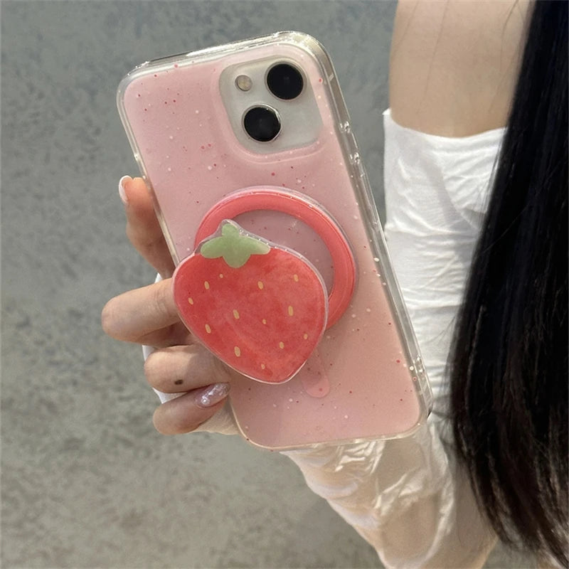 Supporto magnetico coreano carino fragola rossa impugnatura Tok Griptok supporto per telefono supporto per iPhone 15 per Pad Magsafe Smart Tok
