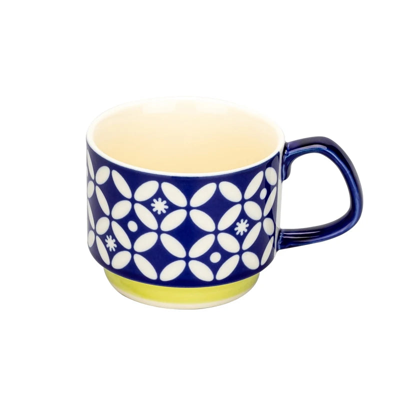 Set di tazze da caffè con fiori giapponesi da 300ml Set di bicchieri da cucina per feste in ceramica retrò con avena al latte per ufficio