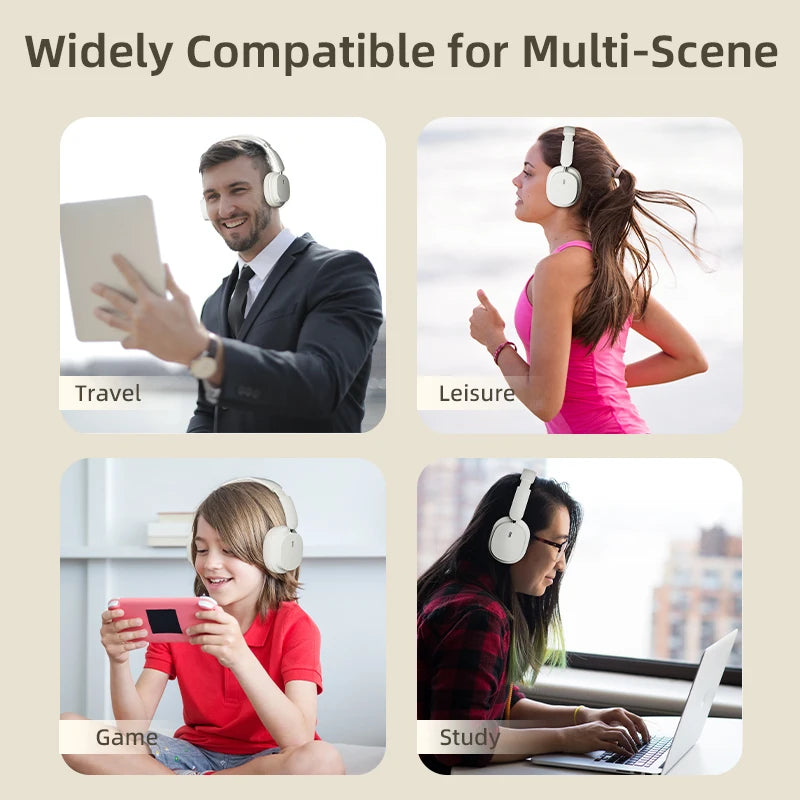 Bluetooth 5.3 Cuffie senza fili di moda HIFI Stereo portatile Over-ear Cuffie da lavoro Auricolari da gioco a bassa latenza con microfono