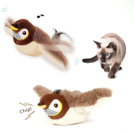 Giocattolo di peluche simulato per gatti con uccelli Giocattolo di peluche sensibile al tocco ricaricabile per uccelli battenti Giocattolo di peluche per uccelli con cigolio tattile