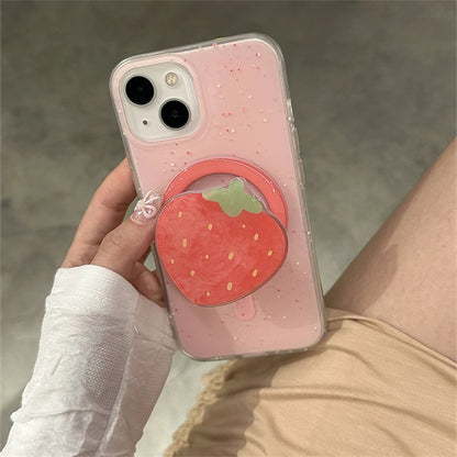 Supporto magnetico coreano carino fragola rossa impugnatura Tok Griptok supporto per telefono supporto per iPhone 15 per Pad Magsafe Smart Tok