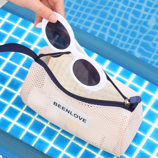 Borsa da spiaggia in rete di grande capacità Borsa da toilette portatile traspirante Borsa da trucco in rete leggera riutilizzabile da spiaggia