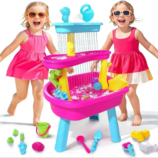 VATOS 3-Tier Sand Water Table 37pcs Splash Pond Toys Set attività all'aperto tavolo da gioco sensoriale in acqua giocattoli estivi per ragazze