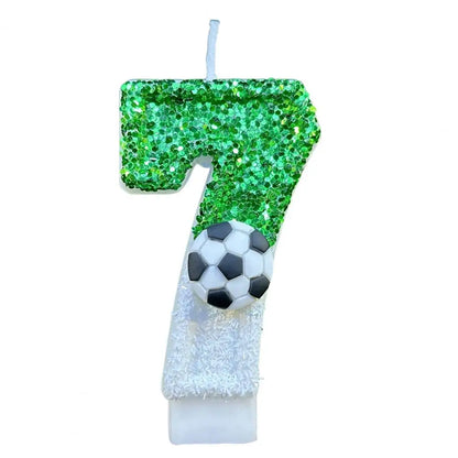 Candela di compleanno per calcio, ecologica, senza odore, design con paillettes, facile da usare, di lunga durata, con numeri 0-9, decorazione per torte, vela