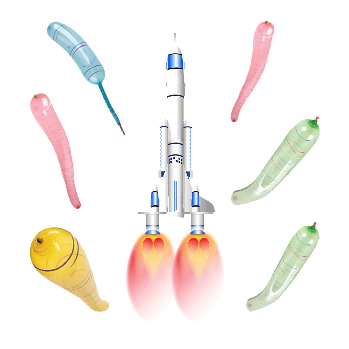 Giocattoli con palloncino a razzo volante addensato Giocattoli gonfiabili per esterni con palloncino lungo in gomma volante multicolore divertente per bambini all'ingrosso