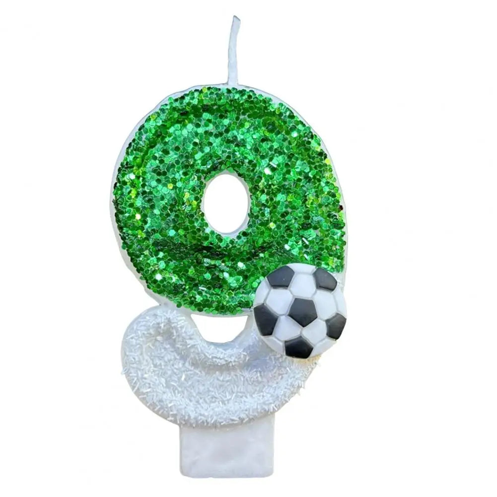 Candela di compleanno per calcio, ecologica, senza odore, design con paillettes, facile da usare, di lunga durata, con numeri 0-9, decorazione per torte, vela