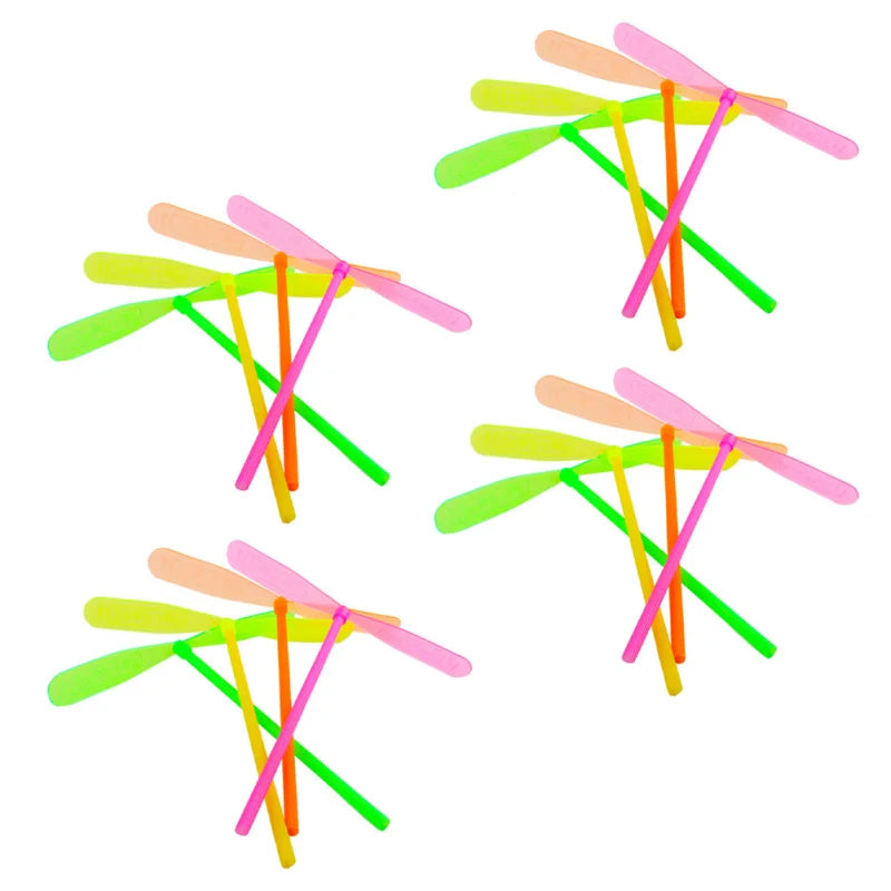 5/30 pezzi di plastica di bambù a forma di libellula spinta a mano elica volante sport all'aria aperta giocattolo regalo rotante freccia volante giochi all'aperto