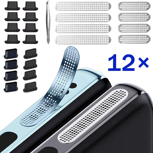 1-12 pezzi universale in rete metallica antipolvere adesivo adesivo per telefono rete per iPhone porta di ricarica protezione foro per altoparlante anti-polvere