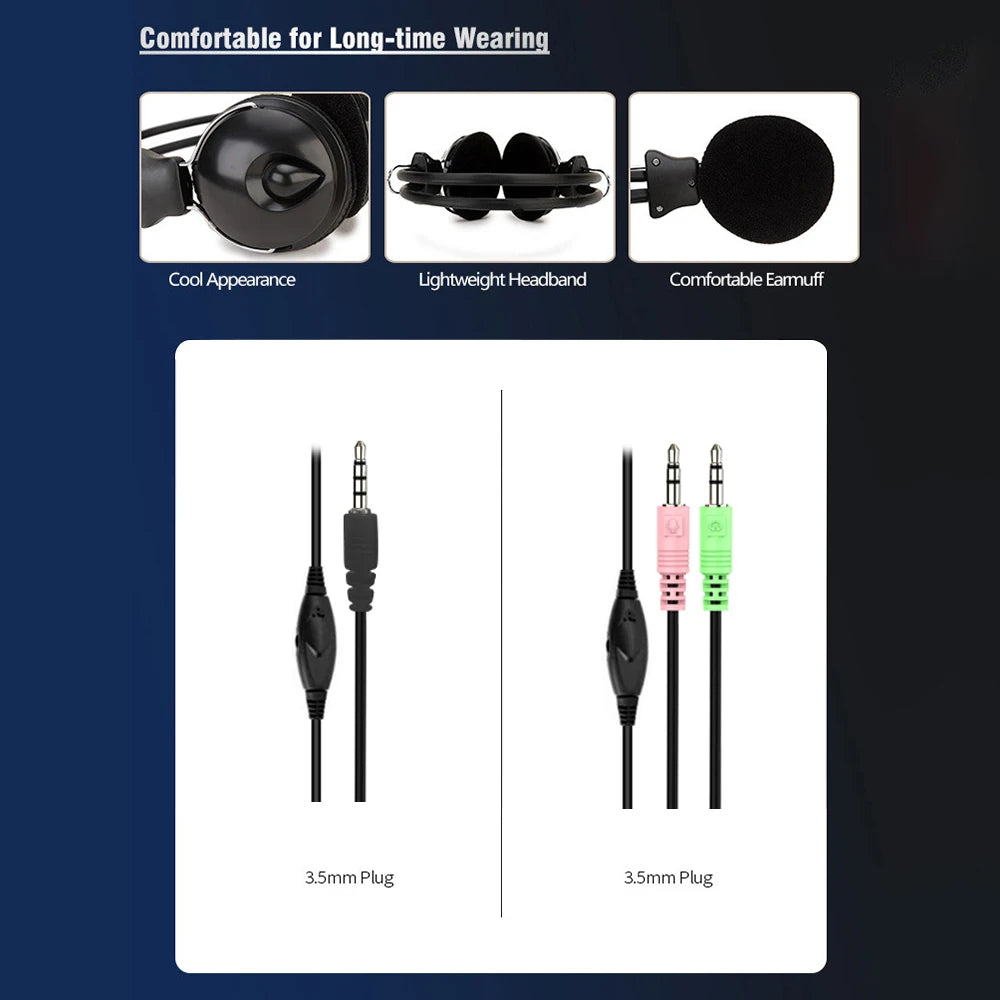 Cuffie sonore HD cablate da 3,5mm sopra le orecchie Cuffie auricolari con microfono stereo per musica HiFi con auricolari regolabili per telefono MP3 per PC