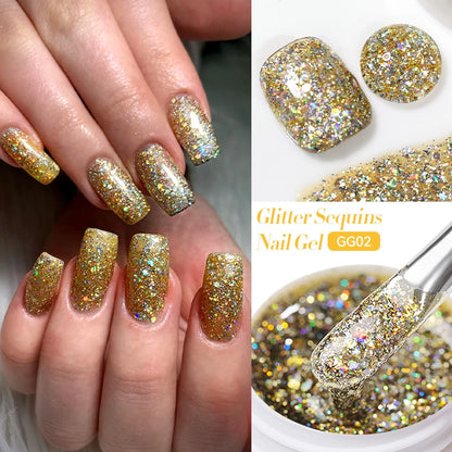 LILYCUTE Smalto per unghie gel glitterato Nero Argento Smalto gel con paillettes super brillanti Soak Off UV LED Gel UV semipermanente per unghie