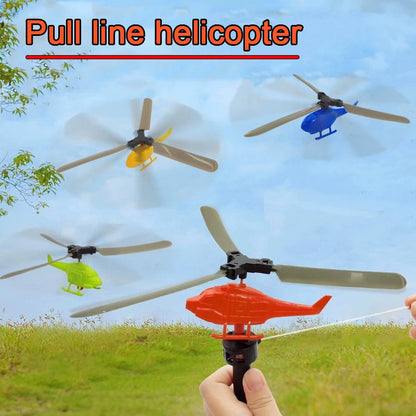 Divertenti giocattoli volanti con coulisse piccolo aereo gioco all'aperto linea di trazione elicottero mosca disegnare corda decollo giocattolo interattivo regalo per bambini