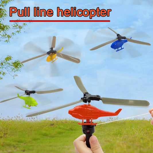 Divertenti giocattoli volanti con coulisse piccolo aereo gioco all'aperto linea di trazione elicottero mosca disegnare corda decollo giocattolo interattivo regalo per bambini