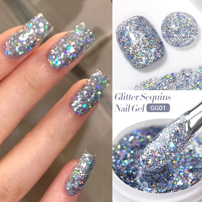LILYCUTE Smalto per unghie gel glitterato Nero Argento Smalto gel con paillettes super brillanti Soak Off UV LED Gel UV semipermanente per unghie