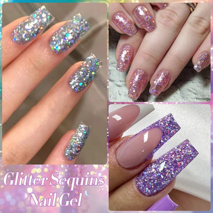 LILYCUTE Smalto per unghie gel glitterato Nero Argento Smalto gel con paillettes super brillanti Soak Off UV LED Gel UV semipermanente per unghie