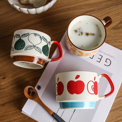Set di tazze da caffè con fiori giapponesi da 300ml Set di bicchieri da cucina per feste in ceramica retrò con avena al latte per ufficio