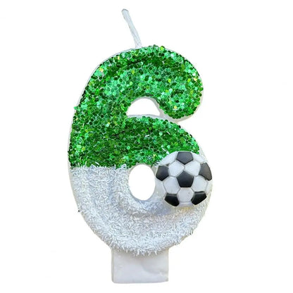 Candela di compleanno per calcio, ecologica, senza odore, design con paillettes, facile da usare, di lunga durata, con numeri 0-9, decorazione per torte, vela