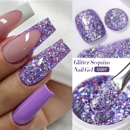 LILYCUTE Smalto per unghie gel glitterato Nero Argento Smalto gel con paillettes super brillanti Soak Off UV LED Gel UV semipermanente per unghie