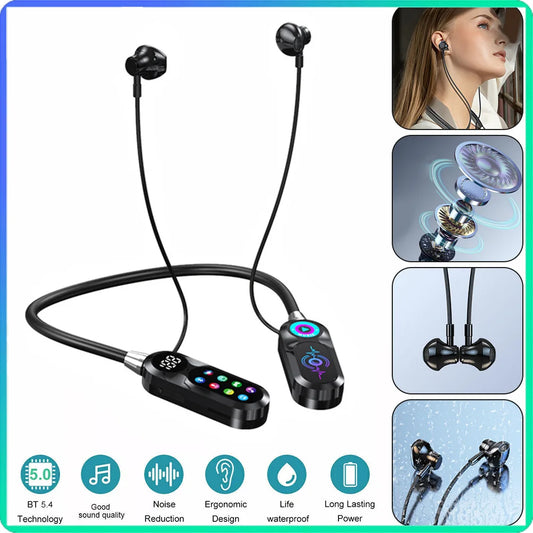 Auricolari 5.4 con archetto da collo wireless con schermo a colori da 8 GB con microfono magneticoSports Riduzione del rumore Cuffie sportive per streaming live