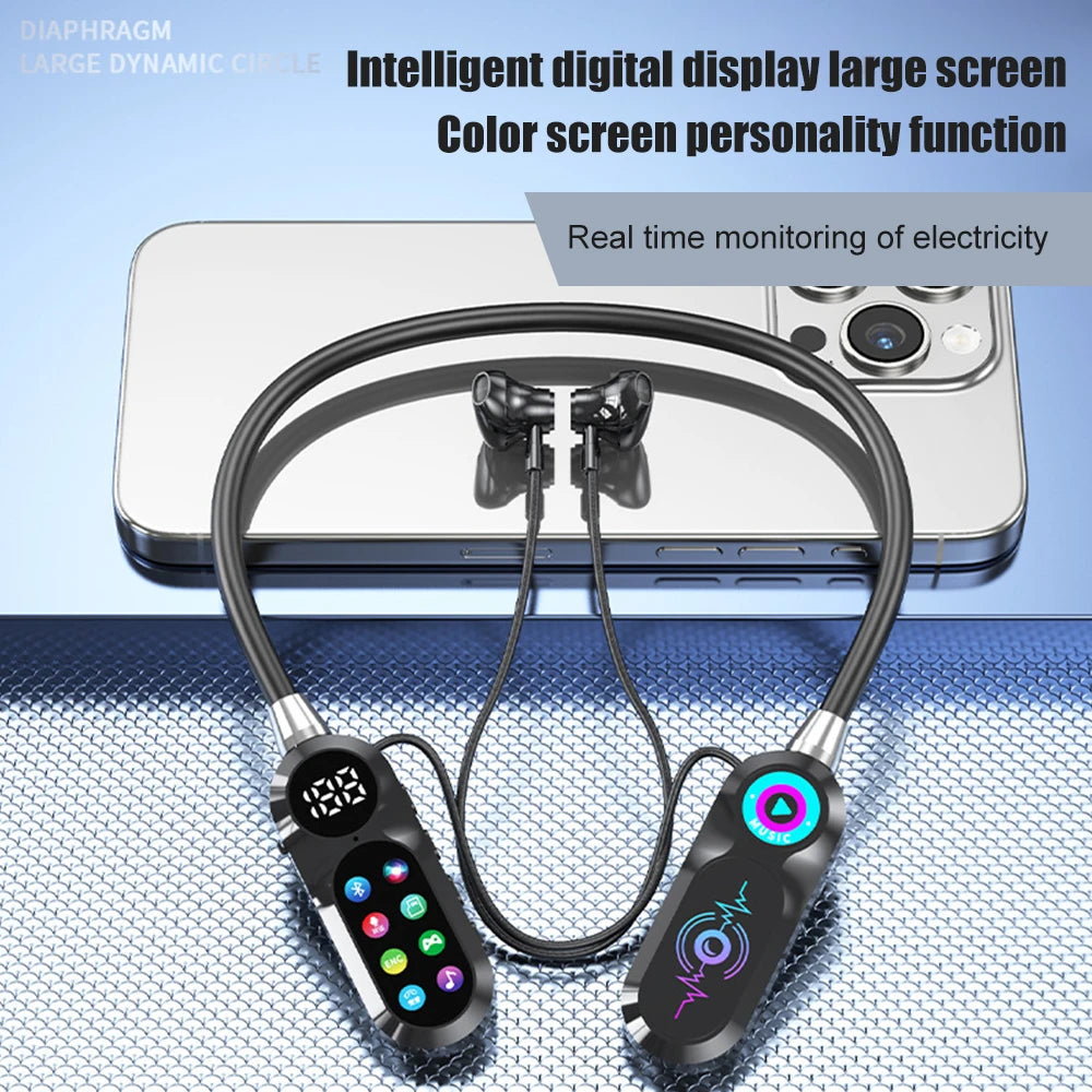 Auricolari 5.4 con archetto da collo wireless con schermo a colori da 8 GB con microfono magneticoSports Riduzione del rumore Cuffie sportive per streaming live