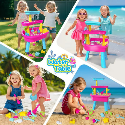 VATOS 3-Tier Sand Water Table 37pcs Splash Pond Toys Set attività all'aperto tavolo da gioco sensoriale in acqua giocattoli estivi per ragazze