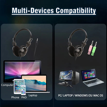 Cuffie sonore HD cablate da 3,5mm sopra le orecchie Cuffie auricolari con microfono stereo per musica HiFi con auricolari regolabili per telefono MP3 per PC