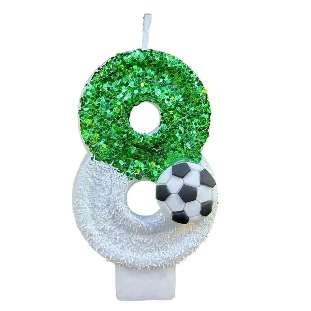 Candela di compleanno per calcio, ecologica, senza odore, design con paillettes, facile da usare, di lunga durata, con numeri 0-9, decorazione per torte, vela