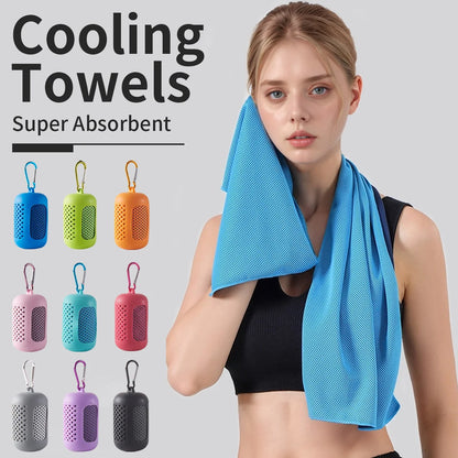 Asciugamano freddo circolare portatile avvolto in silicone Asciugamano rinfrescante Asciugamani in fibra di poliestere ad asciugatura rapida Accessori da spiaggia Sport Fitness