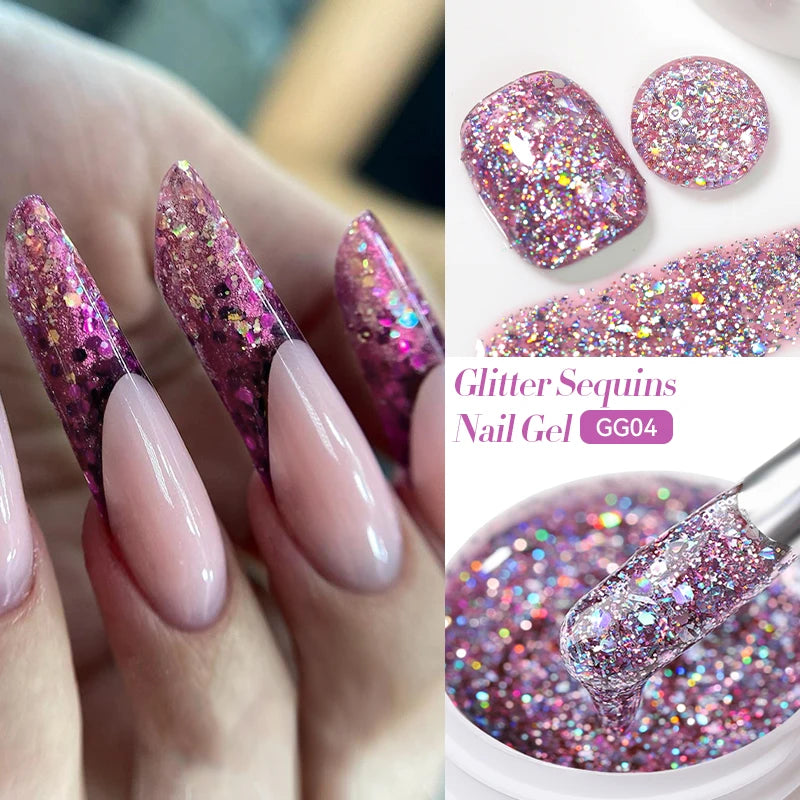 LILYCUTE Smalto per unghie gel glitterato Nero Argento Smalto gel con paillettes super brillanti Soak Off UV LED Gel UV semipermanente per unghie