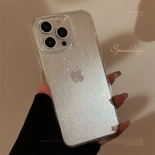 Custodia trasparente di lusso con glitter scintillanti per iPhone 16 15 Pro Max 14 13 12 11 X XR XS 7 8 Plus Cover posteriore morbida trasparente antiurto