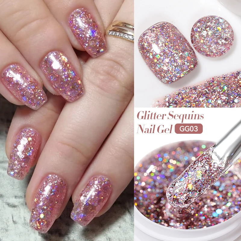 LILYCUTE Smalto per unghie gel glitterato Nero Argento Smalto gel con paillettes super brillanti Soak Off UV LED Gel UV semipermanente per unghie